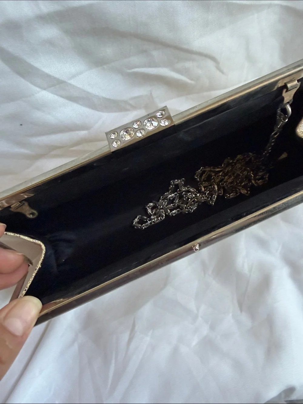 Gold Sparkle Evening Clutch with Chain Strap